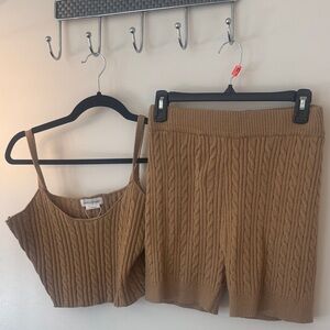 Lovers + Friends Cable Knit Tank & Skirt Set - Camel